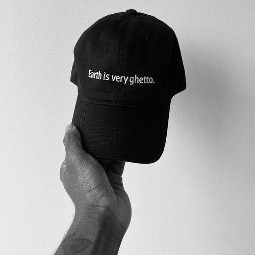 “EARTH IS VERY GHETTO” adjustable dad hat (Black/white)